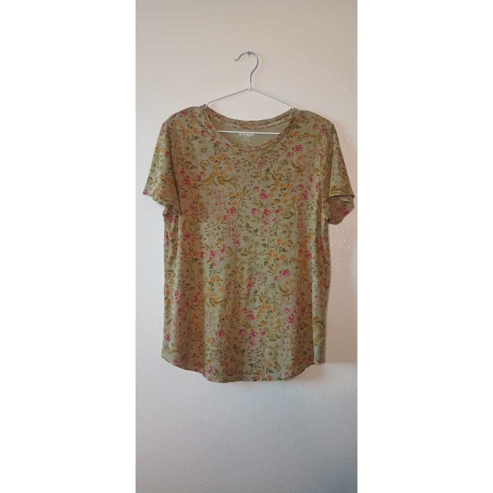 Old Navy Everywear Short Sleeve Green Floral Womens M Top T-Shirt